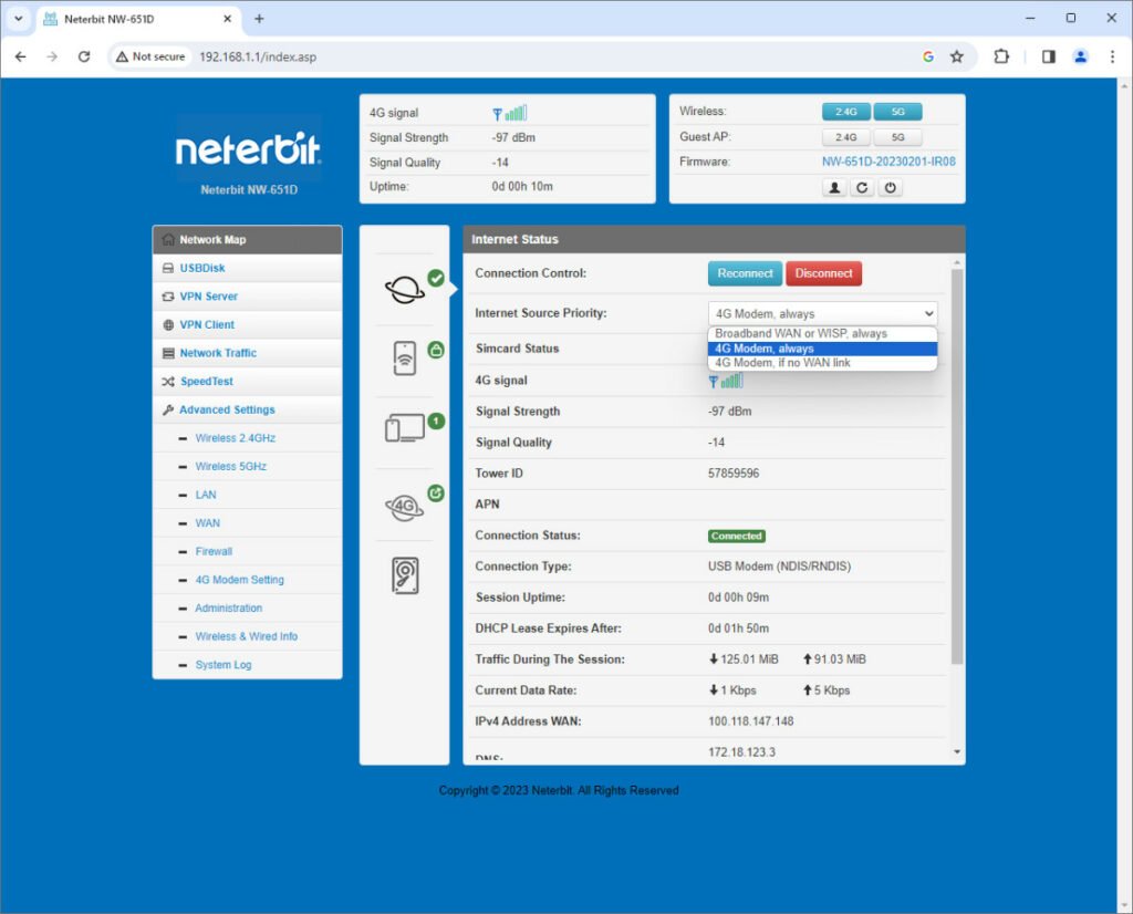 بررسی رابط کاربری مودم نتربیت